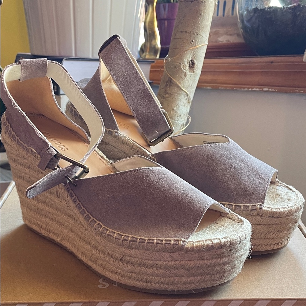 Soludos Taupe Suede Espadrille Platform Wedges